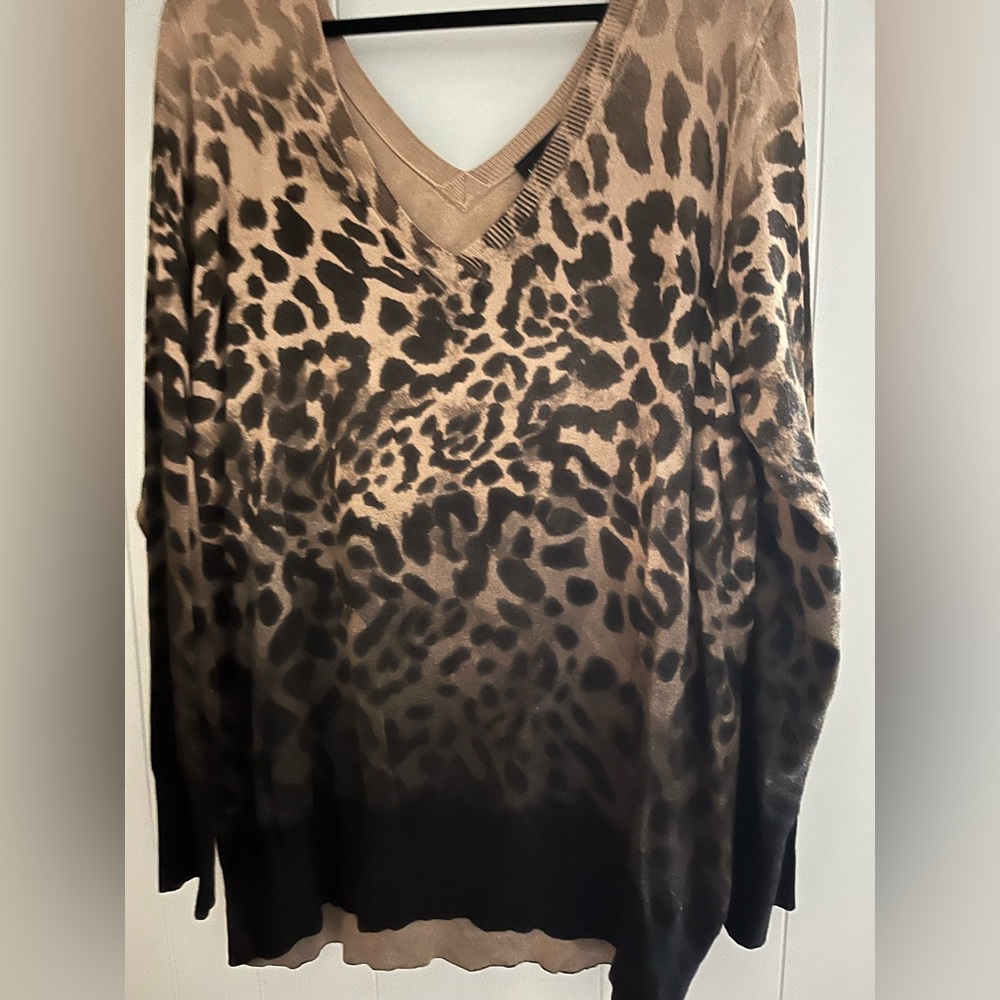 Lane Bryant Brown Leopard Print V-Neck Pullover